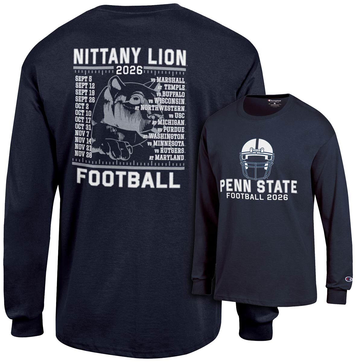 navy long sleeve t-shirt Penn State Football 2026 Schedule